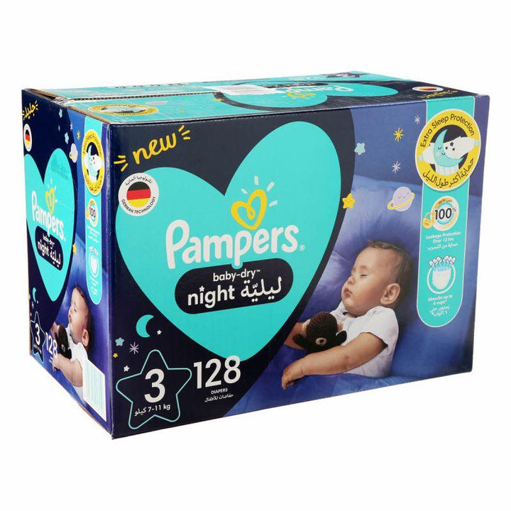 Pampers Baby Dry Night Diapers for Extra Sleep Protection - Size 3 - 128 Pieces - Zrafh.com - Your Destination for Baby & Mother Needs in Saudi Arabia