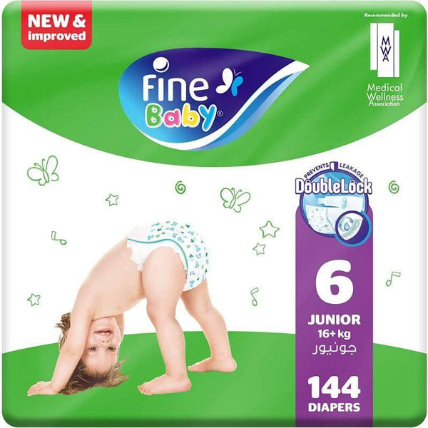 Fine Baby Diapers, Size 6, Junior 16+ kg, Jumbo pack of 144 diapers, with new and improved technology - ZRAFH