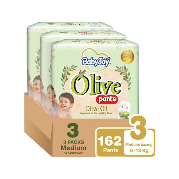 BabyJoy Olive Pants Mega Box - Size 3 - Medium - 6-12 kg - 162 Diapers - Zrafh.com - Your Destination for Baby & Mother Needs in Saudi Arabia