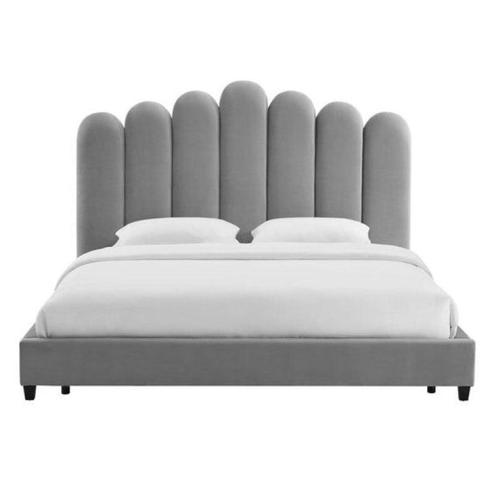 Queen Bed in Grey Velvet with Swedish Wood Frame By Alhome - 110112395 - Zrafh.com - Your Destination for Baby & Mother Needs in Saudi Arabia