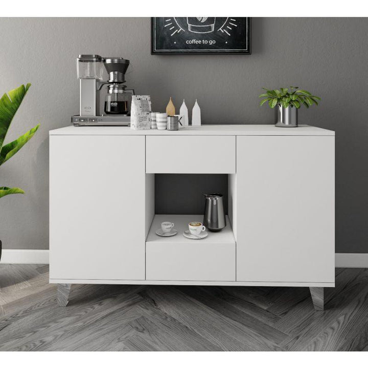 White Coffee Corner with Two Doors and Two Sliding Drawers By Alhome - Zrafh.com - Your Destination for Baby & Mother Needs in Saudi Arabia