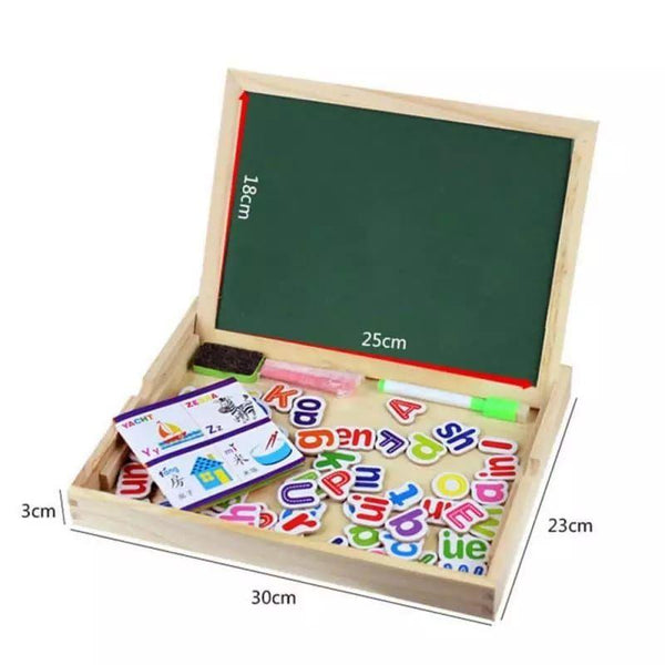 Babylove 3D Magnetic Wooden Drawing Board Letters And Numbers Puzzle Set Double-Sided Blackboard - 33-2230 - ZRAFH