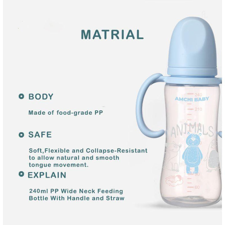 Amchi Baby Feeding Bottle with Handle - 240ml - 0 To 1 Years - Zrafh.com - Your Destination for Baby & Mother Needs in Saudi Arabia