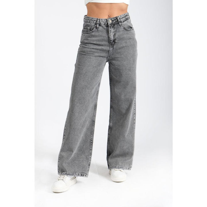 Londonella Women's Mid-waisted Jeans With Wide Legs Design - Grey - 100207 - Zrafh.com - Your Destination for Baby & Mother Needs in Saudi Arabia