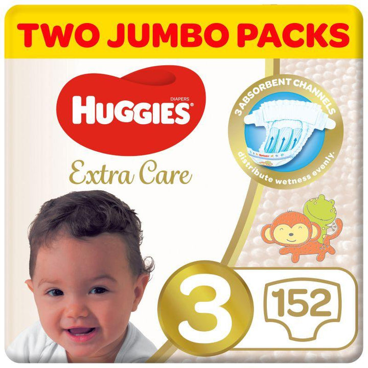 Huggies Extra Care Diaper - Mega Pack - Size 3 - 152 Diapers - Zrafh.com - Your Destination for Baby & Mother Needs in Saudi Arabia