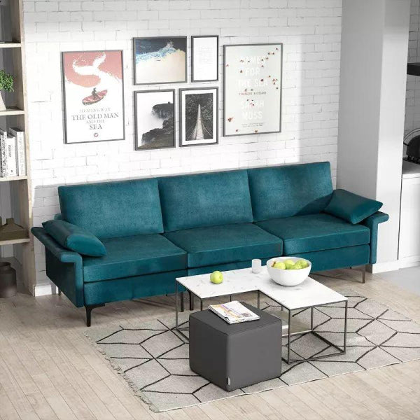 Luxurious Turquoise Velvet 3-Seater Sofa - 240x85x45 cm - Swedish Wood By Alhome - Zrafh.com - Your Destination for Baby & Mother Needs in Saudi Arabia