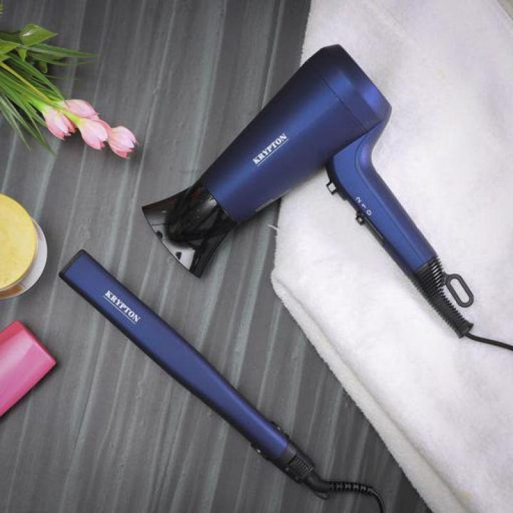 Krypton 2 in 1 Hair Dryer And Straightener - Blue - Zrafh.com - Your Destination for Baby & Mother Needs in Saudi Arabia