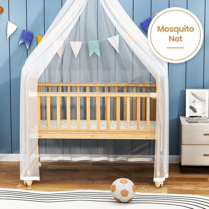 Teknum 7in1 Convertible Kids Bed And Bedside Crib With Mattress And Mosquito net - Natural Wood - Zrafh.com - Your Destination for Baby & Mother Needs in Saudi Arabia
