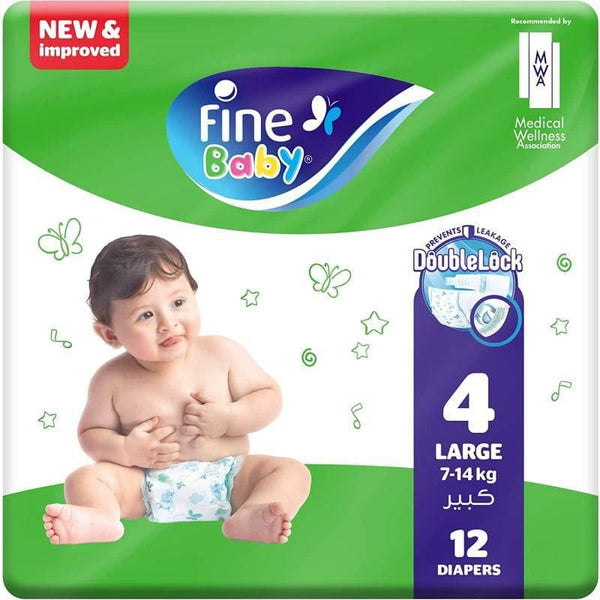 Fine Baby Diapers, Size 4, Large 7â€“14kg, pack of 12 diapers with new and improved technology - ZRAFH