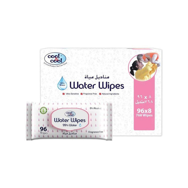 Cool & Cool Water Wipes Pack of 8 - 96 Pieces Each - Zrafh.com - Your Destination for Baby & Mother Needs in Saudi Arabia