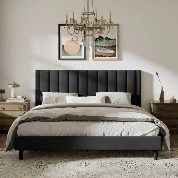 Royal Comfort: Swedish Wood Velvet Grey Super King Bed By Alhome - Zrafh.com - Your Destination for Baby & Mother Needs in Saudi Arabia