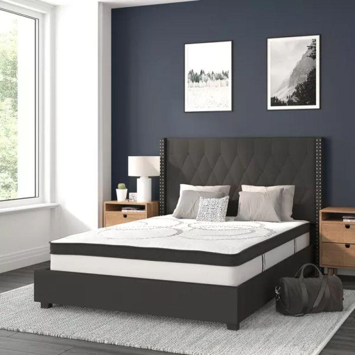 Royal Collection: Swedish Wood Queen Bed - Opulent Grey Splendor (180x200x140) by Alhome - Zrafh.com - Your Destination for Baby & Mother Needs in Saudi Arabia