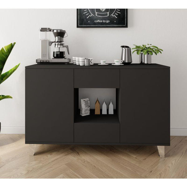 Black Coffee Corner with Two Doors and Two Sliding Drawers By Alhome - Zrafh.com - Your Destination for Baby & Mother Needs in Saudi Arabia