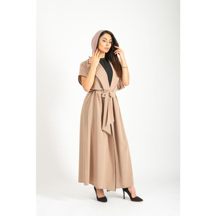 Londonella Women's long Abaya With Short Wide Sleeves & Waist Belt - Camel - 100242 - Zrafh.com - Your Destination for Baby & Mother Needs in Saudi Arabia