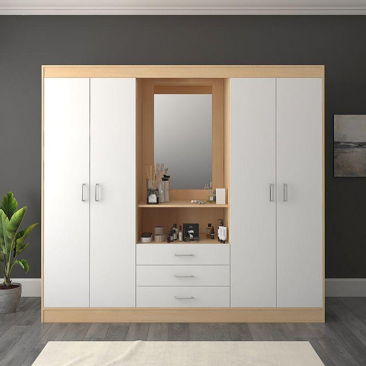 Wardrobe with Dresser, White and Beige By Alhome - Zrafh.com - Your Destination for Baby & Mother Needs in Saudi Arabia