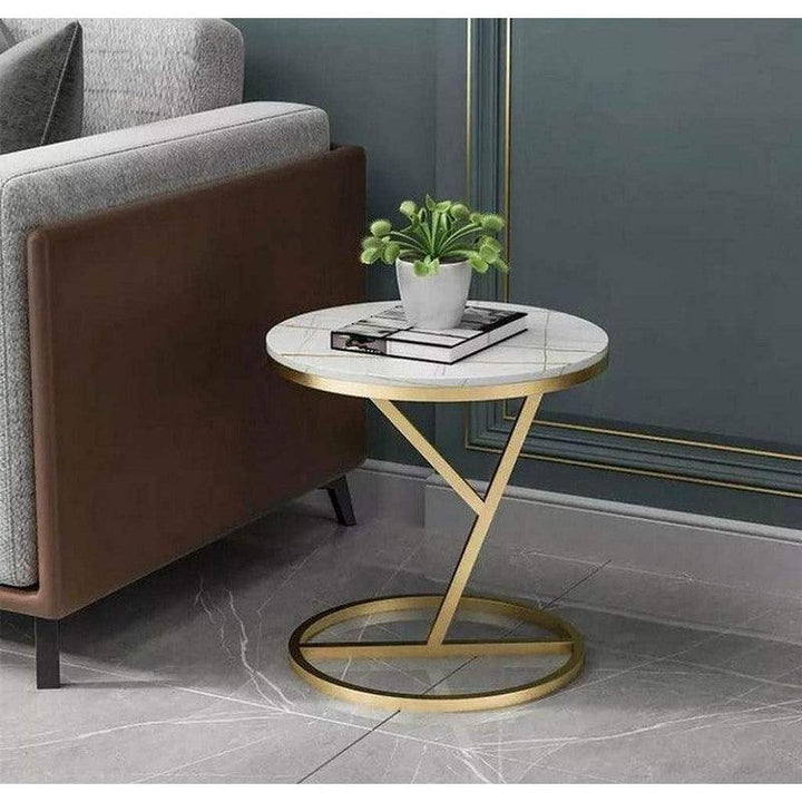 Iron and Marble Wood Side Table Gold and White - 40x40x45 cm By Alhome - Zrafh.com - Your Destination for Baby & Mother Needs in Saudi Arabia