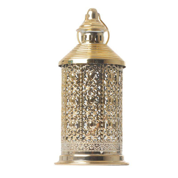 Round Steel Ramadan Lantern With Led Lighting - Gold - 26X12X12 Cm - By Family Ship - Zrafh.com - Your Destination for Baby & Mother Needs in Saudi Arabia