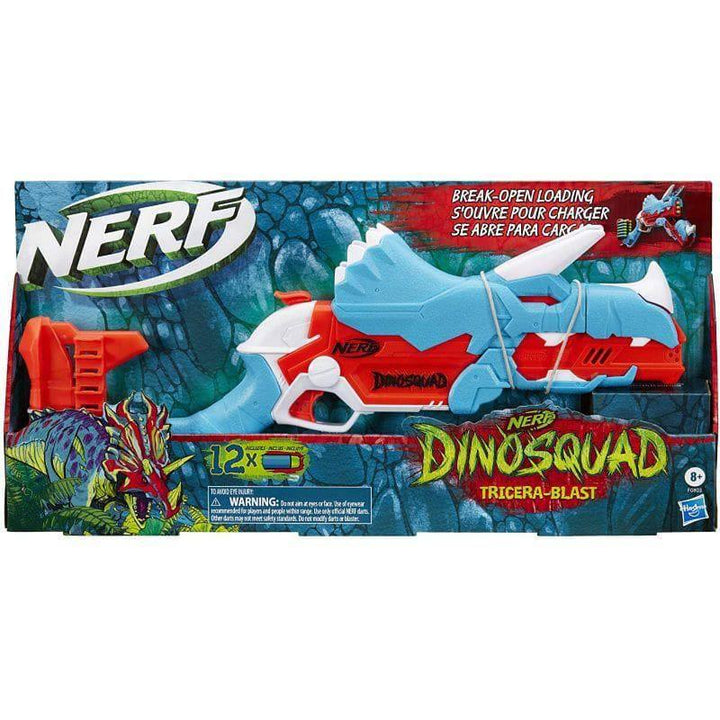 DinoSquad Tricera-Blast Dart Blaster With 12 Darts Triceratops Dinosaur Design From Nerf Blue And Red - 32x10.73x3 cm - F0803 - ZRAFH