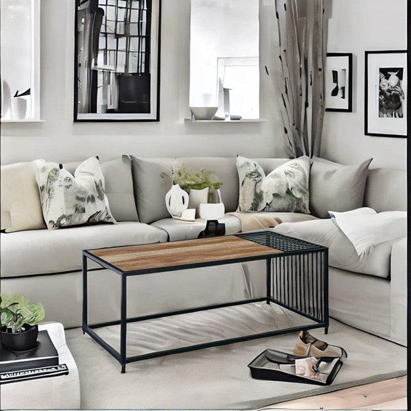 Metal Coffee Table Black & Brown - 120x60x46 cm By Alhome - Zrafh.com - Your Destination for Baby & Mother Needs in Saudi Arabia