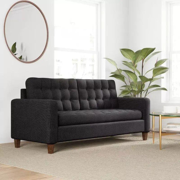 Elegant black Velvet 3-Seater Sofa - 220x85x45 cm - Swedish Wood By Alhome - Zrafh.com - Your Destination for Baby & Mother Needs in Saudi Arabia