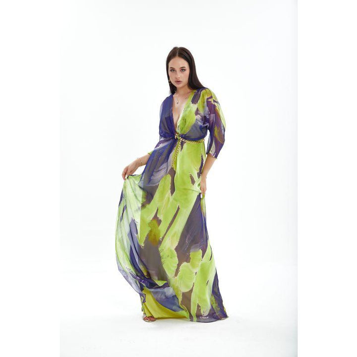 Londonella Women's Long Summer Dress - Long Sleeves - Green - Zrafh.com - Your Destination for Baby & Mother Needs in Saudi Arabia