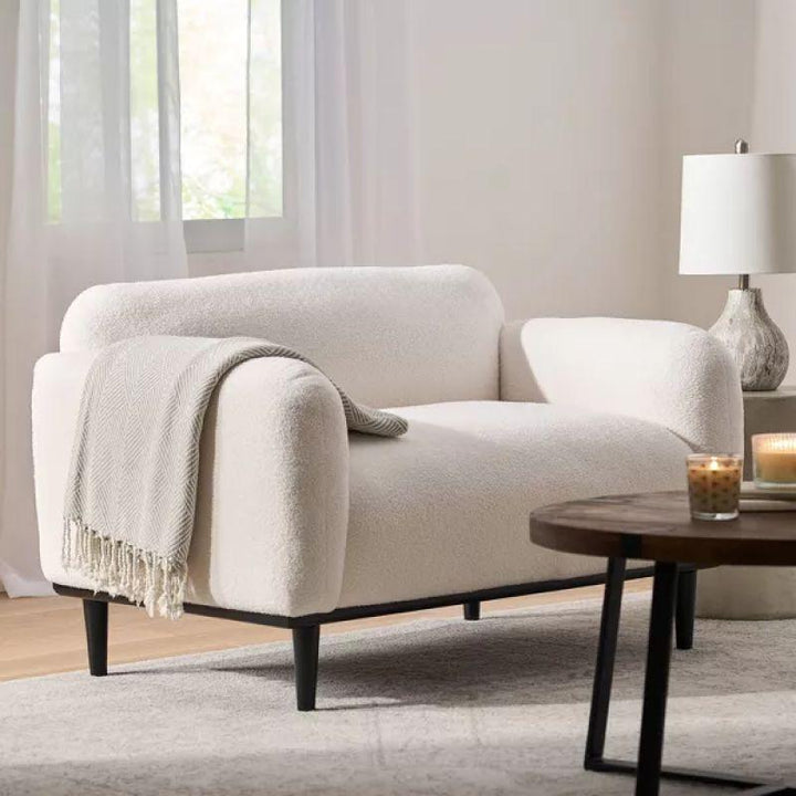 Crisp White Boucle 2-Seater Sofa Swedish Wood By Alhome - Zrafh.com - Your Destination for Baby & Mother Needs in Saudi Arabia