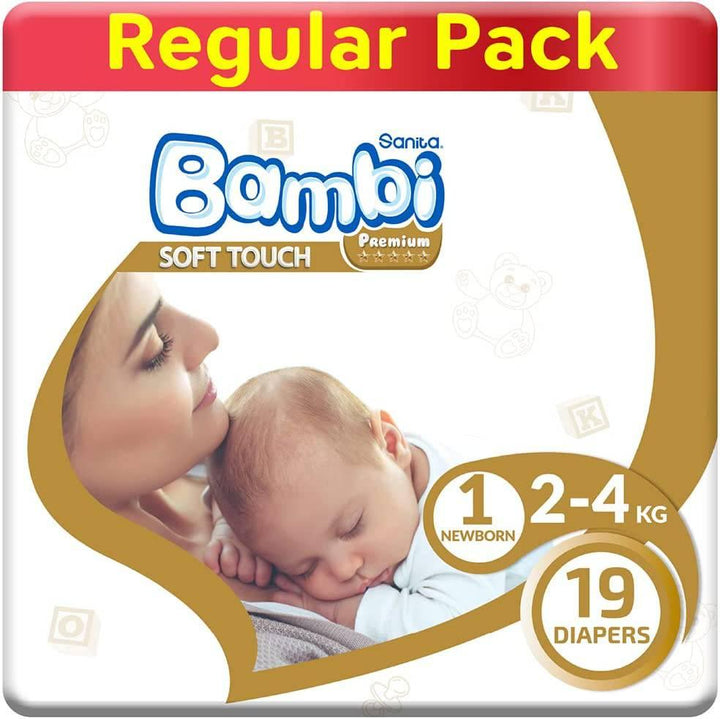 Sanita Bambi Baby Diapers Premium Care #1 Size Newborn, 2-4 KG,19 Diapers - ZRAFH