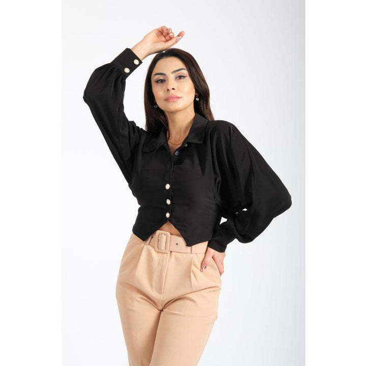 Londonella Women's Short Shirt With Long Sleeves Design - Black - 100215 - Zrafh.com - Your Destination for Baby & Mother Needs in Saudi Arabia