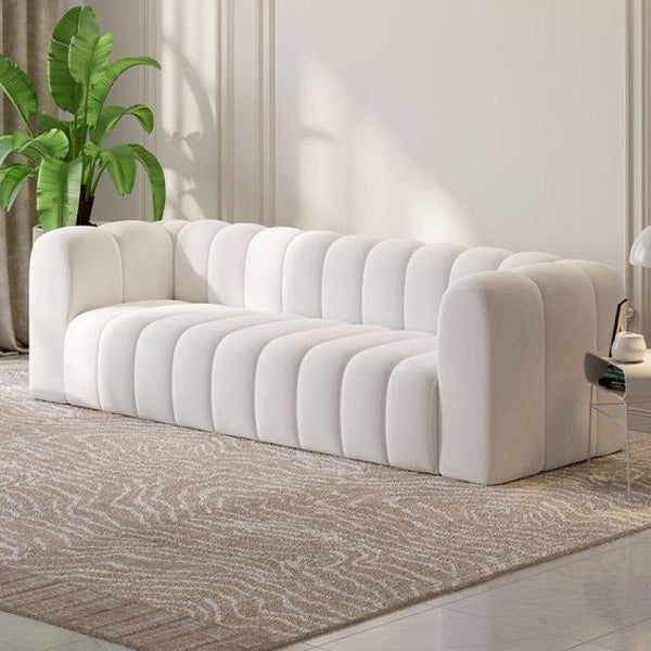 Plush White Velvet 3-Seater Sofa Swedish Wood By Alhome - Zrafh.com - Your Destination for Baby & Mother Needs in Saudi Arabia