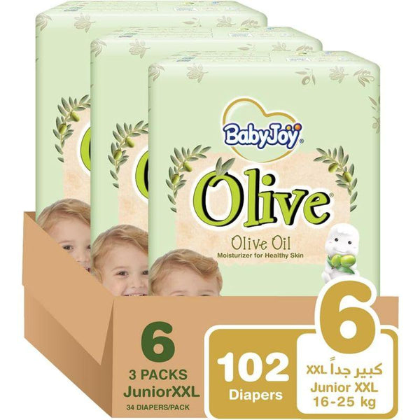 BabyJoy Olive Diapers Mega Box - Size 6 - Junior XXL - 16+ kg - 102 Diapers - Zrafh.com - Your Destination for Baby & Mother Needs in Saudi Arabia