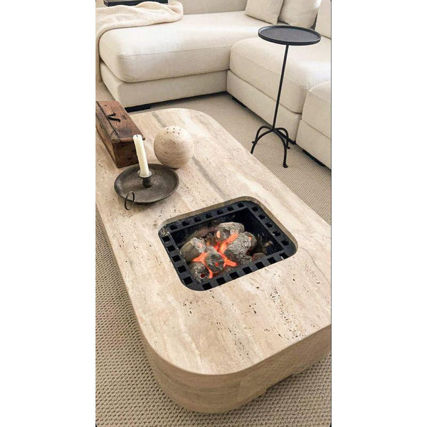 Serving Table with Charcoal Grill, Travertine Marble - By Alhome - Zrafh.com - Your Destination for Baby & Mother Needs in Saudi Arabia