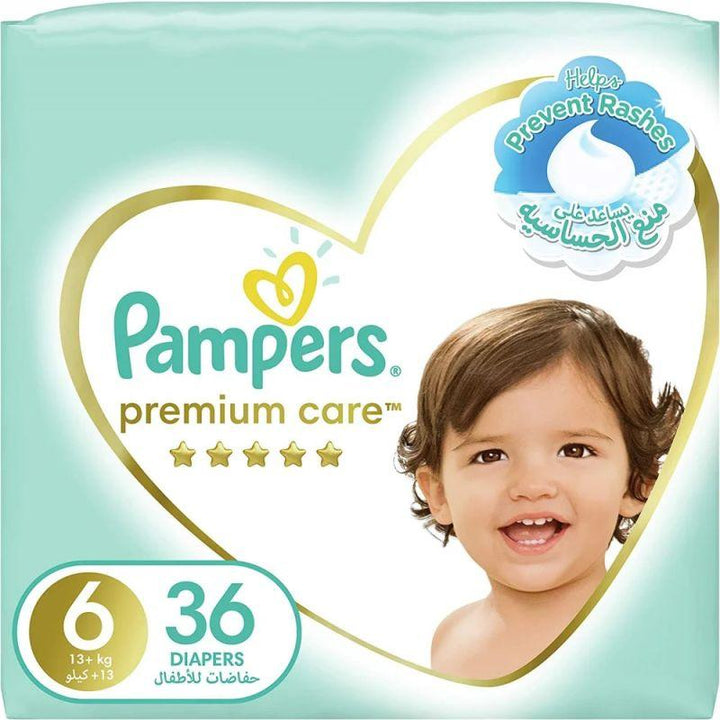 Pampers Premium Care Taped Diapers - Size 6 - 36 Pieces - Zrafh.com - Your Destination for Baby & Mother Needs in Saudi Arabia