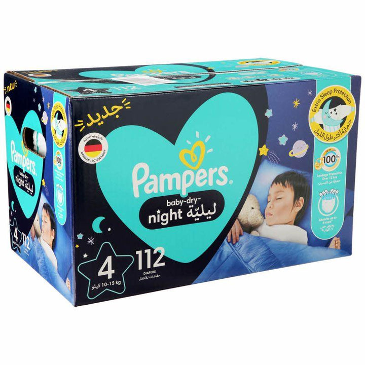 Pampers Baby-Dry Night Diapers for Extra Sleep Protection - Size 4 - 112 Pieces - Zrafh.com - Your Destination for Baby & Mother Needs in Saudi Arabia