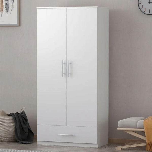 White Wardrobe with Two Doors and a Drawer By Alhome - Zrafh.com - Your Destination for Baby & Mother Needs in Saudi Arabia