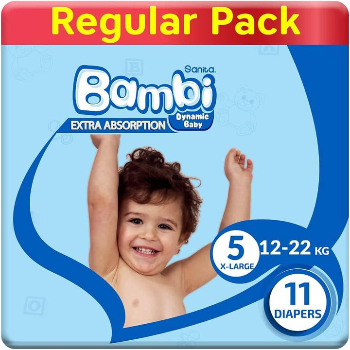 Sanita Bambi Baby Diapers Regular Bag #5 Size Extra Large,12-22 KG,11 Diapers - ZRAFH