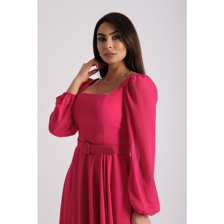 Londonella Women's Short Evening Dress With Long Sleeves & Elegant Waist Belt - 100222 - Zrafh.com - Your Destination for Baby & Mother Needs in Saudi Arabia