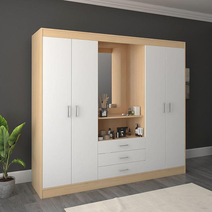 Wardrobe with Dresser, White and Beige By Alhome - Zrafh.com - Your Destination for Baby & Mother Needs in Saudi Arabia