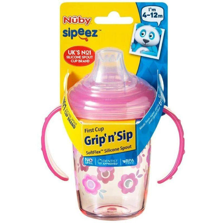Nuby 1pk 240ml Twin Handle Tritan Cup with No Spill Silicone Spout, 360 Weighted Straw with PP Cover Grey - ZRAFH