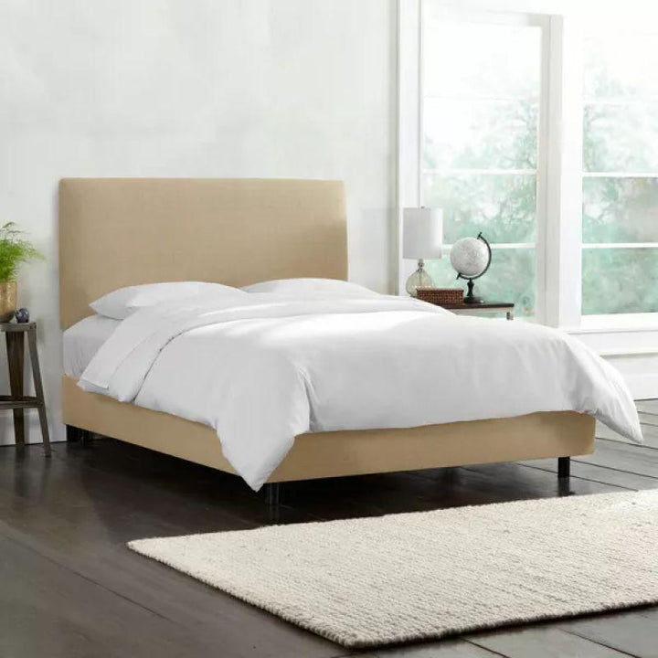 Dark Beige Velvet Harmony: Swedish Wood Super King Bed (200x200x140) by Alhome - Zrafh.com - Your Destination for Baby & Mother Needs in Saudi Arabia