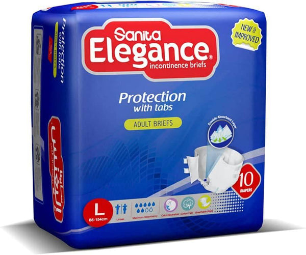 Sanita Elegance Adult Diapers Size Large, 85-154CM,10 Pads - ZRAFH