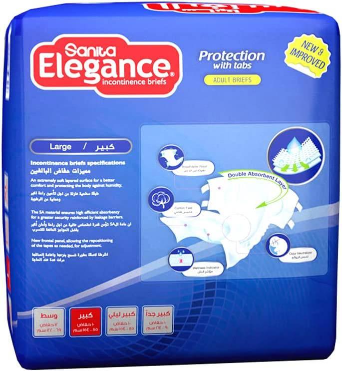 Sanita Elegance Adult Diapers Size Large, 85-154CM,10 Pads - ZRAFH