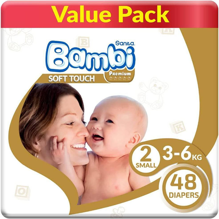 Sanita Bambi Baby Diaper Value Pack #2 Size Small ,3-6 KG, 48 Diapers - ZRAFH