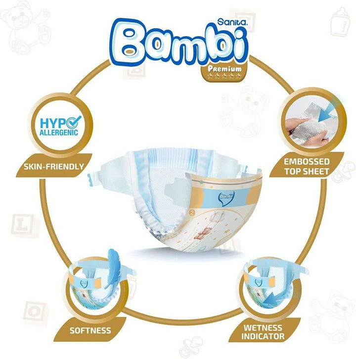 Sanita Bambi Baby Diaper Value Pack #2 Size Small ,3-6 KG, 48 Diapers - ZRAFH