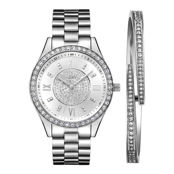 JBW Women's Mondrian Stainless Steel Watch and Bracelet Jewelry Set - 0.16 ctw Diamond - Silver - J6303 - Zrafh.com - Your Destination for Baby & Mother Needs in Saudi Arabia