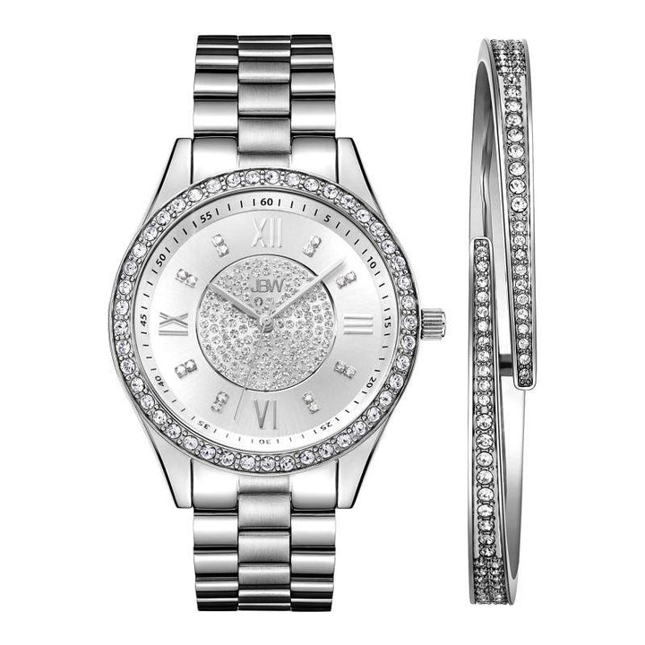 JBW Women's Mondrian Stainless Steel Watch and Bracelet Jewelry Set - 0.16 ctw Diamond - Silver - J6303 - Zrafh.com - Your Destination for Baby & Mother Needs in Saudi Arabia
