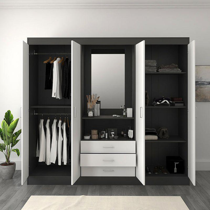 Wardrobe with White and Brown Dresser By Alhome - Zrafh.com - Your Destination for Baby & Mother Needs in Saudi Arabia