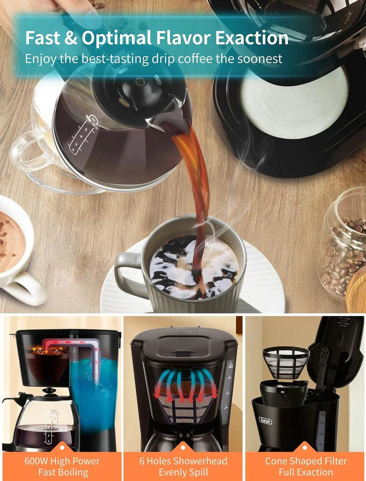 Gevi 5 Cups Small Coffee Maker, Compact Coffee Machine with Reusable Filter, Warming Plate and Coffee Pot for Home and Office - Zrafh.com - Your Destination for Baby & Mother Needs in Saudi Arabia