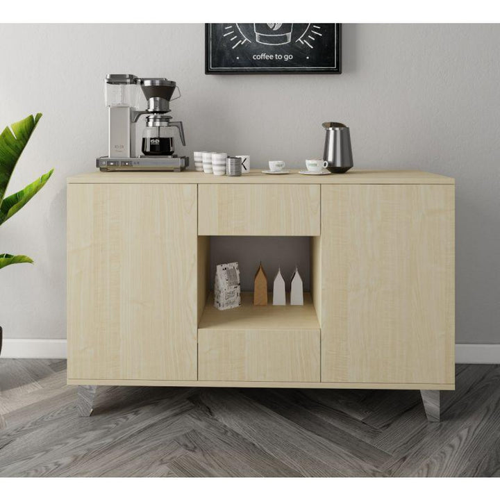 Beige Coffee Corner with Two Shelves and Two Sliding Drawers By Alhome - Zrafh.com - Your Destination for Baby & Mother Needs in Saudi Arabia