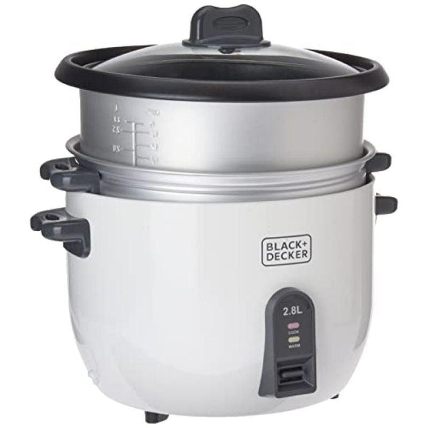 Black And Decker Non Stick Rice Cooker with Glass Lid - 2.8 L - 1100 W - White - Zrafh.com - Your Destination for Baby & Mother Needs in Saudi Arabia