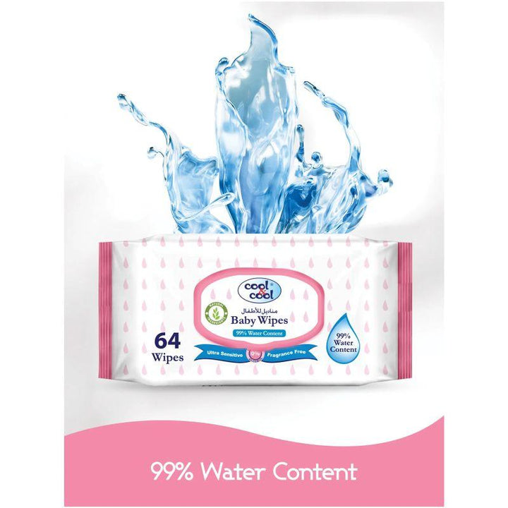 Cool & Cool 99% Water Content Baby Wipes - 128 Pieces - Zrafh.com - Your Destination for Baby & Mother Needs in Saudi Arabia